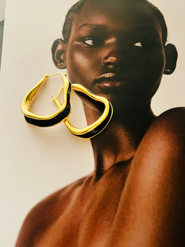 Enamel Wavy Hoops - Black
